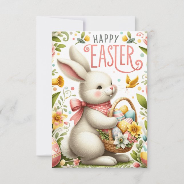 Easter Bunny and Spring Blooms Thank You Card (Front)