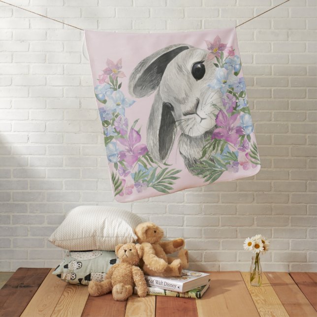 Easter Bunny and Spring Flowers Baby Blanket (In Situ)