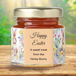 Easter Bunny and Spring Flowers Personalized Honey Jar Favors