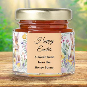 Easter Bunny and Spring Flowers Personalized Honey Jar Favors