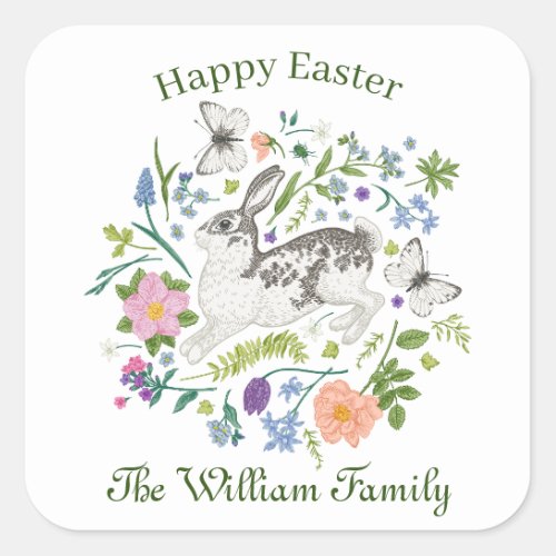 Easter Bunny and Spring Flowers    Square Sticker