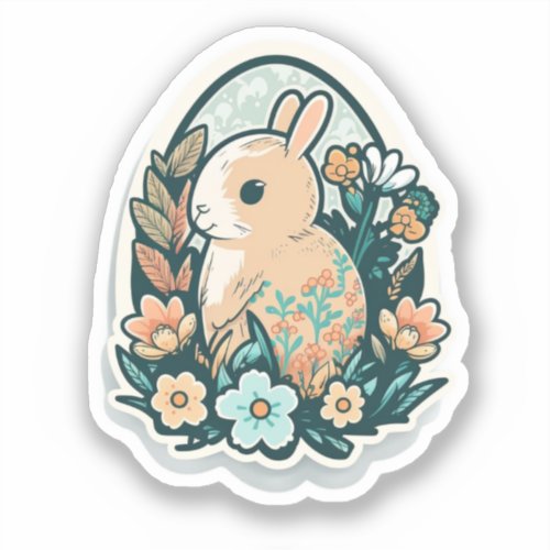 Easter Bunny and Spring Flowers Sticker