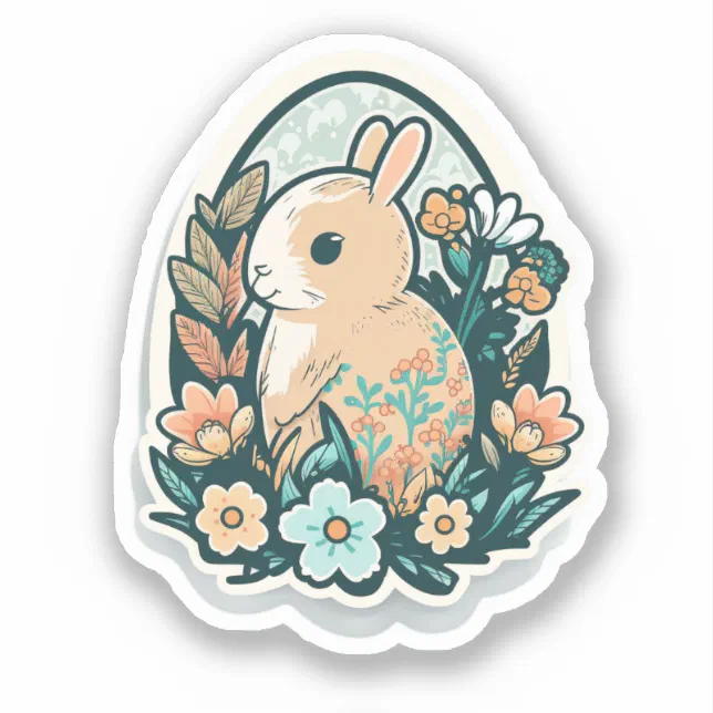 Easter Bunny and Spring Flowers Sticker | Zazzle