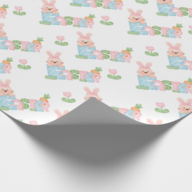 Easter Bunny and Tulips Easter Wrapping Paper (Corner)