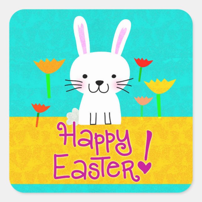 Easter Bunny and Tulips "Happy Easter" Stickers (Front)