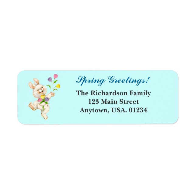 Easter Bunny and Tulips Spring Greetings Label (Front)