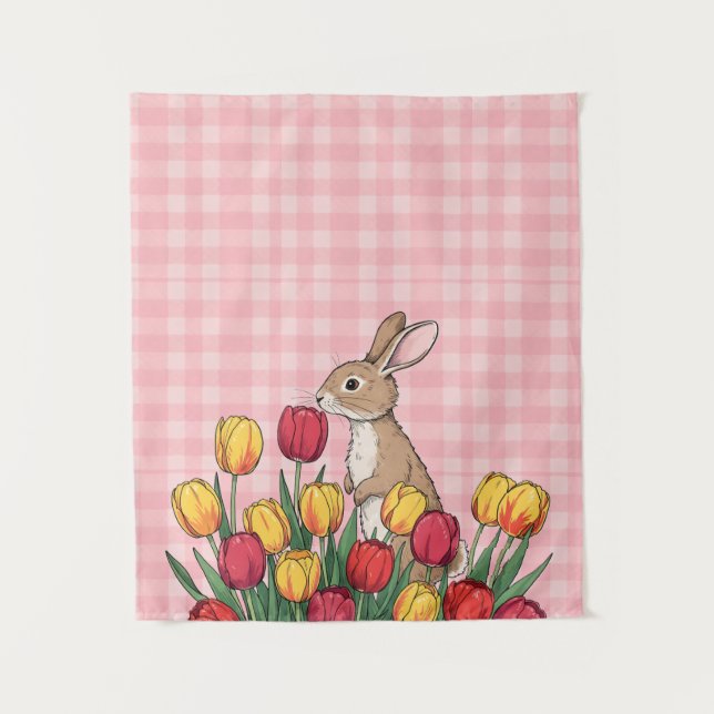 Easter Bunny and Tulips Tapestry - Rustic Home  (Front)