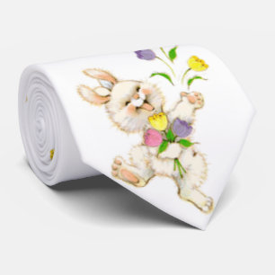 Easter Bunny And Tulips Tie