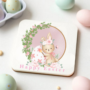 Easter Bunny at Garden Paper Coaster