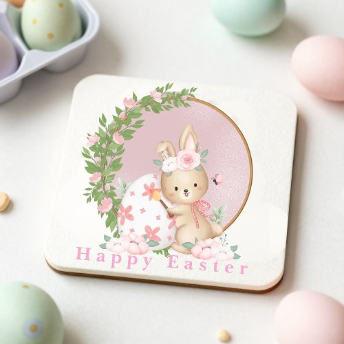 Easter Bunny at Garden Paper Coaster