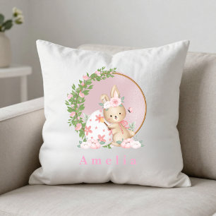 Easter Bunny at Garden Personalized Throw Pillow
