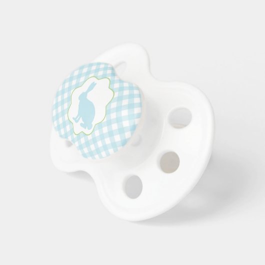 Easter bunny baby pacifier with blue gingham check (Front Right)