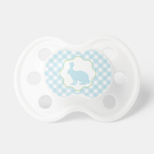 Easter bunny baby pacifier with blue gingham check (Front)