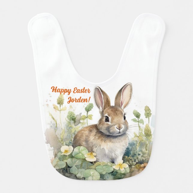 Easter Bunny Baby Rabbit Personalized Baby Bib (Front)