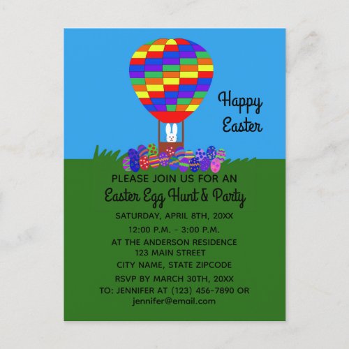 Easter Bunny Balloon 2 Invitation Postcard