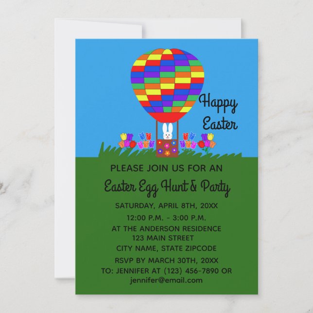 Easter Bunny Balloon #3 Invitation Card (Front)