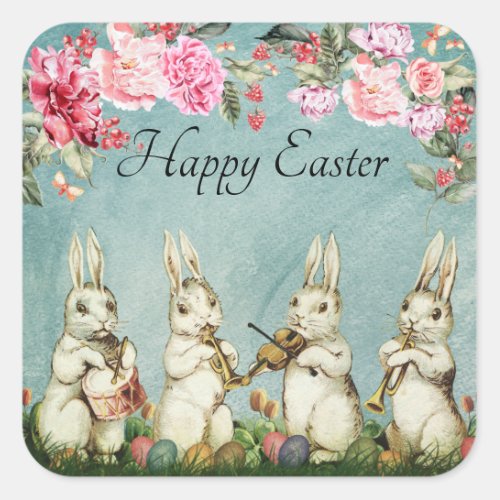 Easter Bunny Band Victorian Image Square Sticker