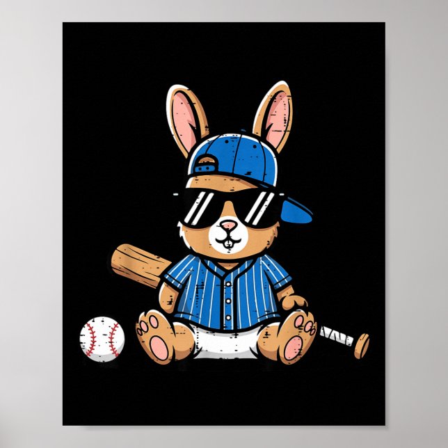 Easter bunny baseball cap ball bat cute rabbit poster (Front)