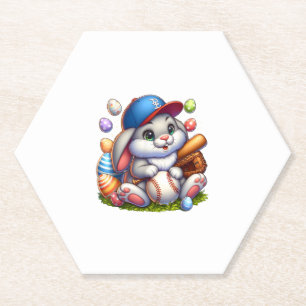 Easter Bunny Baseball Rabbit Easter Eggs Baseball  Paper Coaster