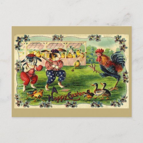 Easter Bunny Baseball Vintage Postcard