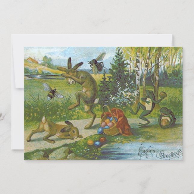 Easter Bunny Basket Colored Egg Frog Invitation (Front)