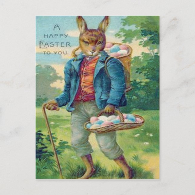 Easter Bunny Basket Colored Egg Holiday Postcard (Front)