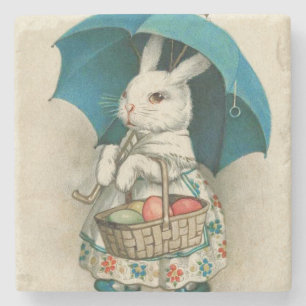 Easter Bunny Basket Colored Egg Umbrella Stone Coaster