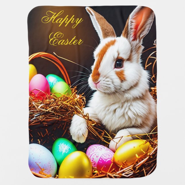 Easter Bunny Basket & Eggs   Baby Blanket (Front)