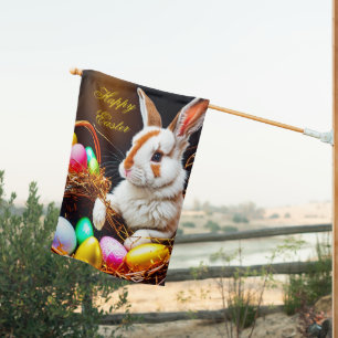 Easter Bunny Basket & Eggs House Flag