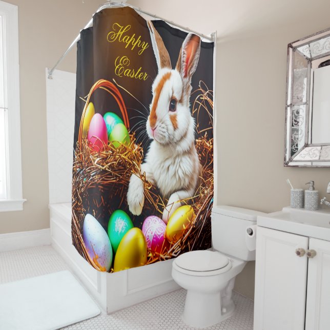 Easter Bunny Basket & Eggs   Shower Curtain (In Situ)