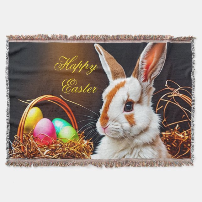 Easter Bunny Basket & Eggs   Throw Blanket (Front)