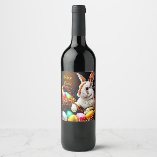 Easter Bunny Basket  Eggs   Wine Label