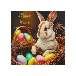Easter Bunny Basket & Eggs Wood Wall Art