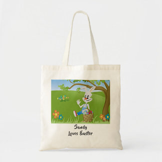 Easter Bunny Basket of Eggs Add Name Loves Easter Tote Bag