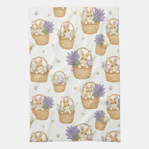 Easter Bunny Basket Pastel Egg Pattern Kitchen Towel