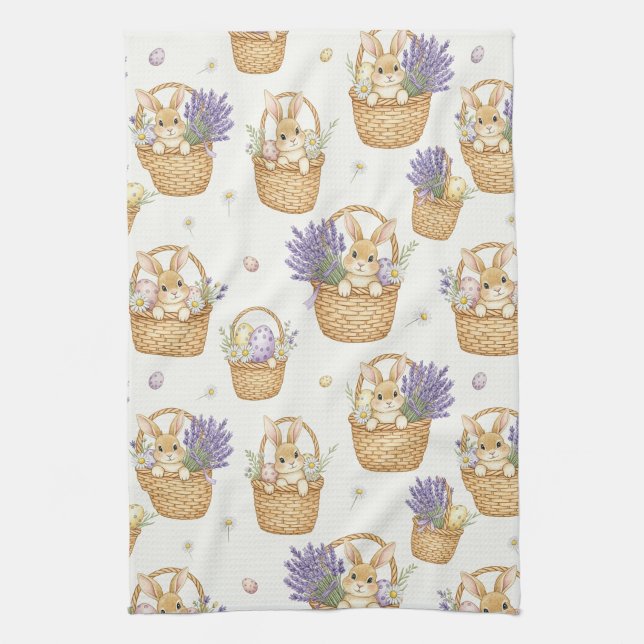 Easter Bunny Basket Pastel Egg Pattern Kitchen Towel (Vertical)