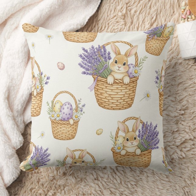 Easter Bunny Basket Pastel Egg Pattern Throw Pillow (Blanket)