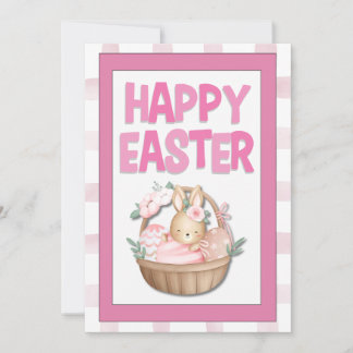 Easter Bunny Basket & Pink Plaid Holiday Card