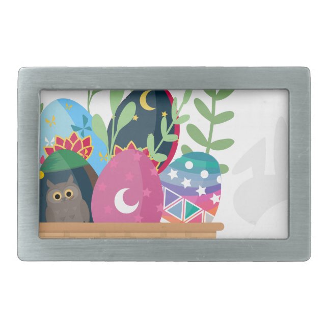 easter bunny basket rectangular belt buckle (Front)
