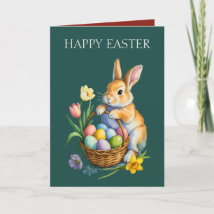 Easter Bunny Basket Tulips Greeting Card
