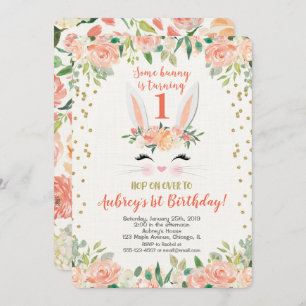 Easter bunny birthday invitation peaches and cream