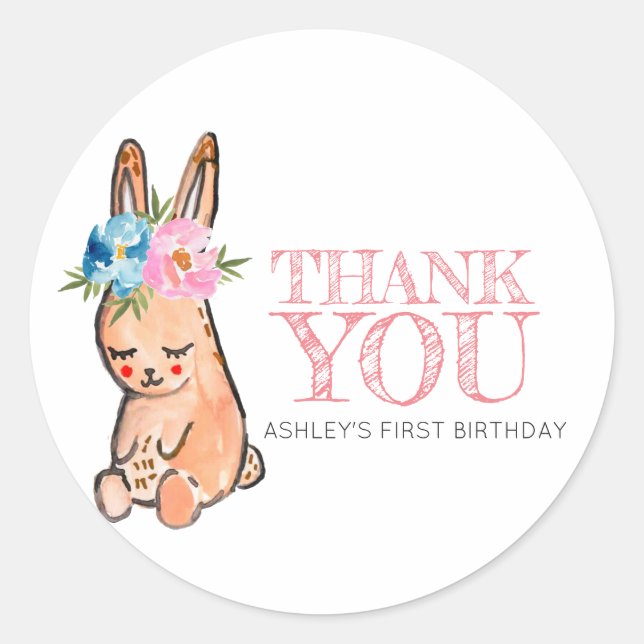 Easter bunny birthday thank you sticker (Front)