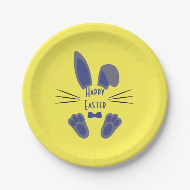 Easter Bunny Blue and Yellow Paper Plates (Front)