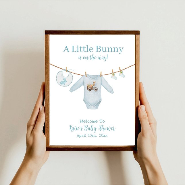Easter Bunny Blue Clothesline Baby Shower Welcome Poster (Creator Uploaded)
