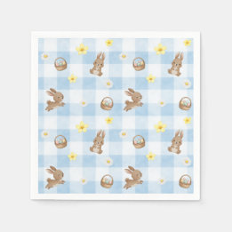 Easter Bunny Blue Gingham Napkins