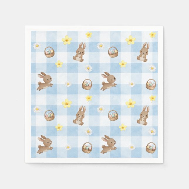Easter Bunny Blue Gingham Napkins (Front)