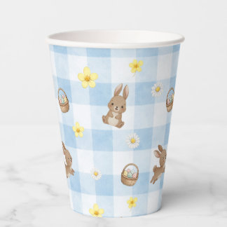Easter Bunny Blue Gingham Paper Cups