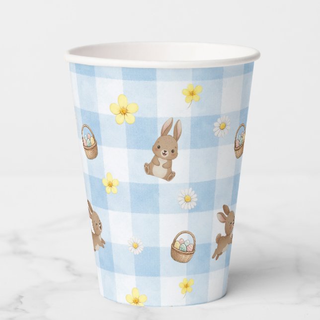 Easter Bunny Blue Gingham Paper Cups (Front)