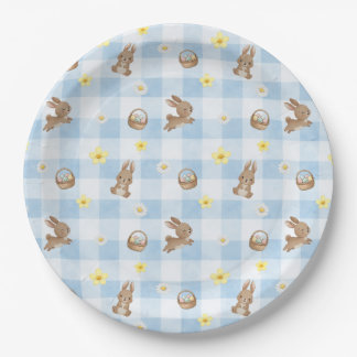 Easter Bunny Blue Gingham Paper Plates
