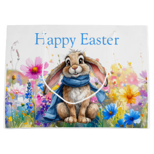 Easter Bunny blue scarf Happy Easter Large Gift Bag